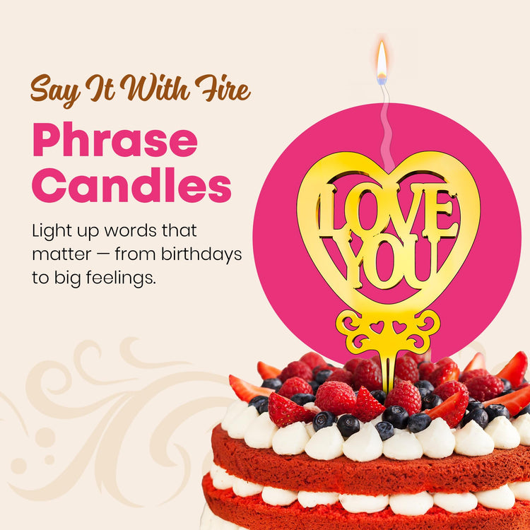 Love You Reusable Gold Romantic Cake Candle