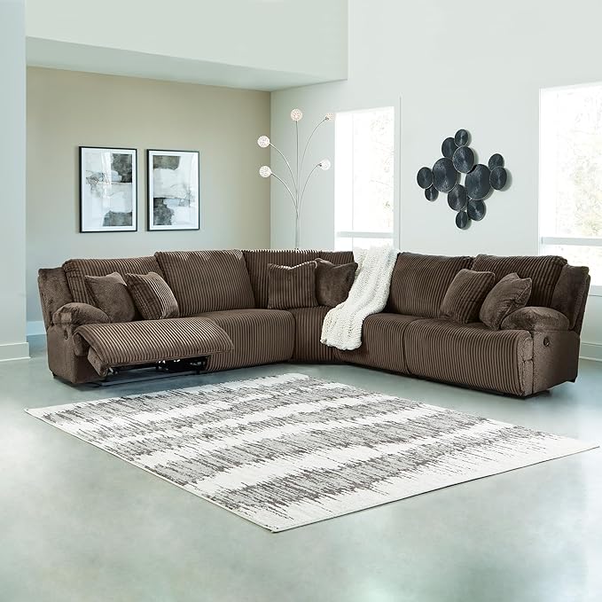 Signature Design by Ashley Top Tier Modern 5-Piece Reclining Sectional with Armrest and Throw Pillows, Dark Brown