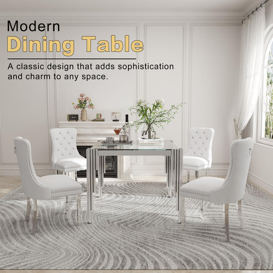 35'' Modern Square Glass Dining Table for 4 People