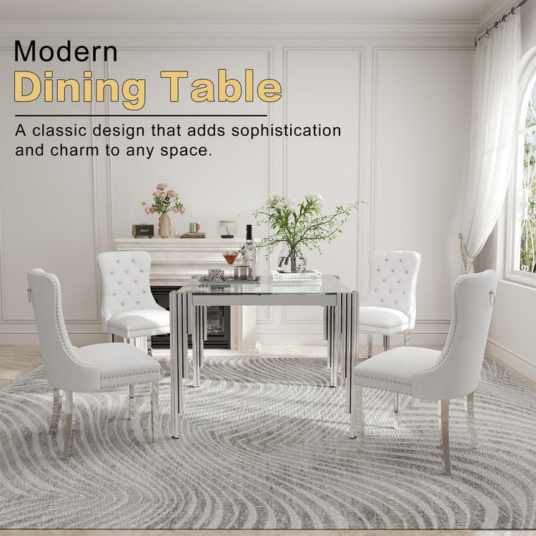 35'' Modern Square Glass Dining Table for 4 People