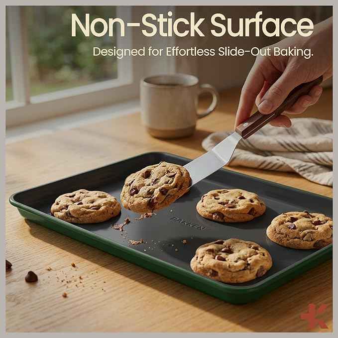 Bakken 8-Piece Ceramic Coated Bakeware Sets, Nonstick Aluminized Steel Pans with Muffin, Loaf, Cake, Roasting Pan, & Cooling Rack, Oven Safe Up To 500°F, Dishwasher Safe, BPA, PTFE & PFAS Free, Green