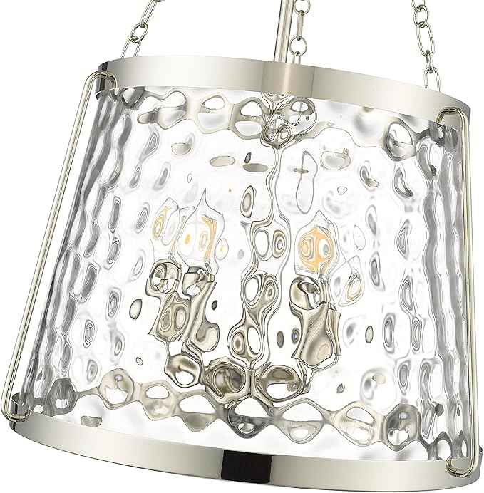 ML Lighting | Adabella Collection | 20405-PN | 5 Light Pendant in Polished Nickel Finish with Clear Hammered Glass Shade | Perfect for Kitchens, Dining Rooms, Living Rooms, Entryways, Hallways