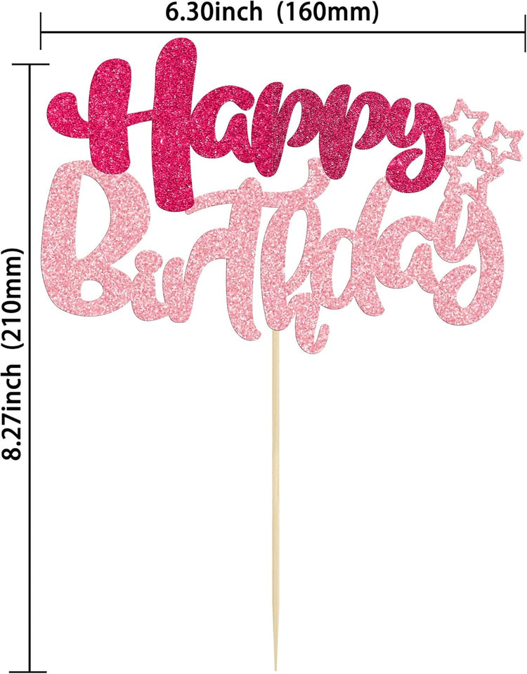 Ephlyn 1Pcs Glitter Happy Birthday Cake Topper for Celebrating Anniversary Theme Party Cake Decorations Supplies Rose Red Pink