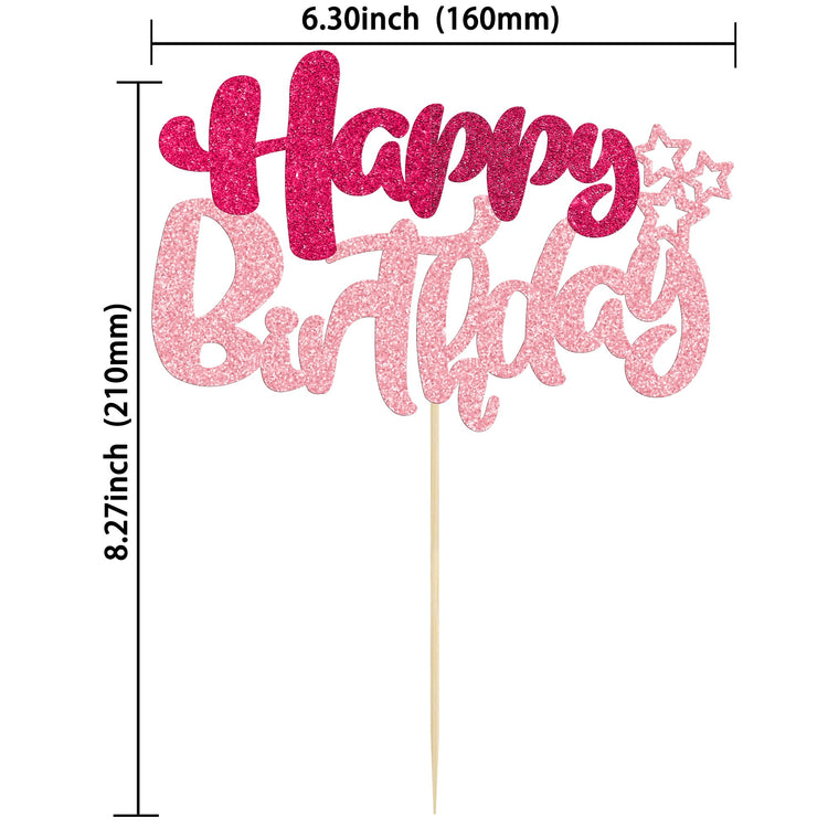 1Pcs Glitter Happy Birthday Cake Topper for Celebrating Anniversary Theme Party Cake Decorations Supplies Rose Red Pink