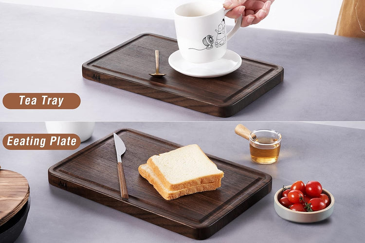 AZRHOM Small Walnut Wood Cutting Board for Kitchen 12x8 in (Gift Box) with Juice Groove Handles Non-slip Mats Thick Reversible Butcher Block Chopping Board