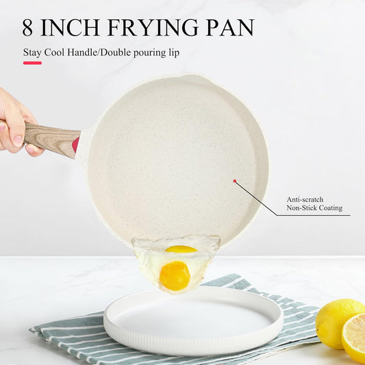 Vinchef 8 Inch White Nonstick Skillet, French Cream Shallow Fry Pan, Induction Compatible, Scratch-Resistant Ceramic Coating - Nestoria