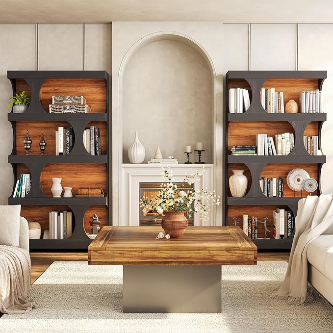 LITTLE TREE 4-Tier Large Bookshelf Set 2, All Wooden 70.8-Inch Tall Bookcase with Storage Shelves, Modern Display Rack, Black Open Book Shelf for Living Room, Bedroom, Office