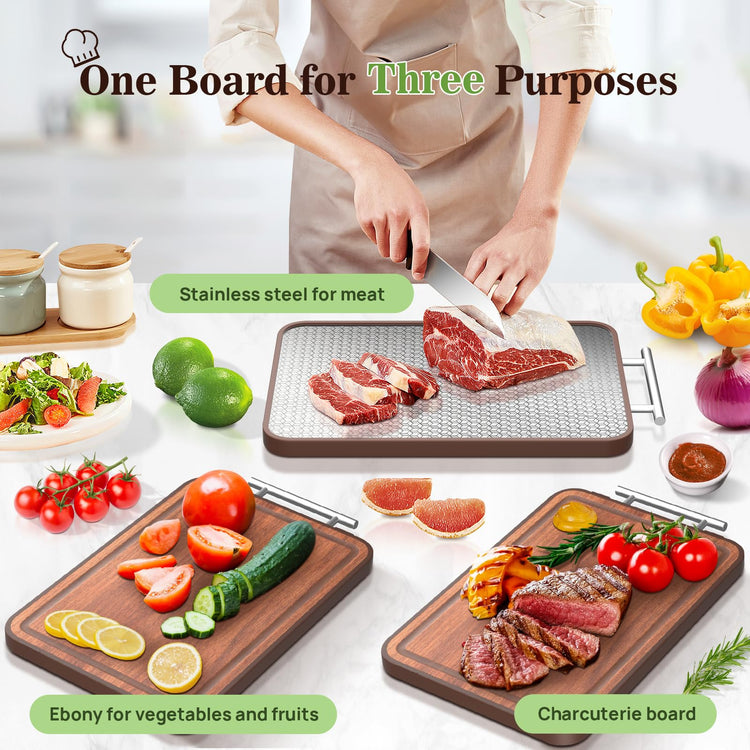 Double Sided Stainless Steel and Ebony Cutting Board