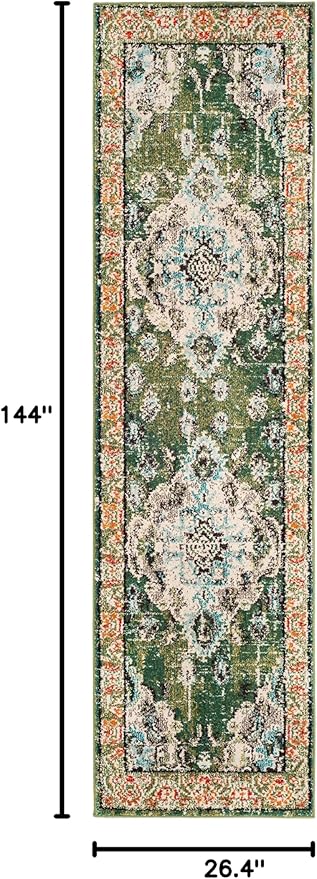 SAFAVIEH Monaco Collection Runner Rug - 2'2" x 12', Forest Green & Light Blue, Non-Shedding & Easy to Clean, Distressed Medallion Design, Ideal for Hallway, Foyer, Entryway, Kitchen, Bedroom (MNC243F)