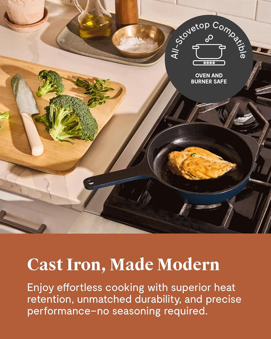 Caraway Cast Iron Skillet - 8” Enameled Cast Iron Pan With 3 Layer Enamel Coating - No Seasoning Required - Compatible With All Stovetops - Free From Forever Chemicals - Cream - Nestoria