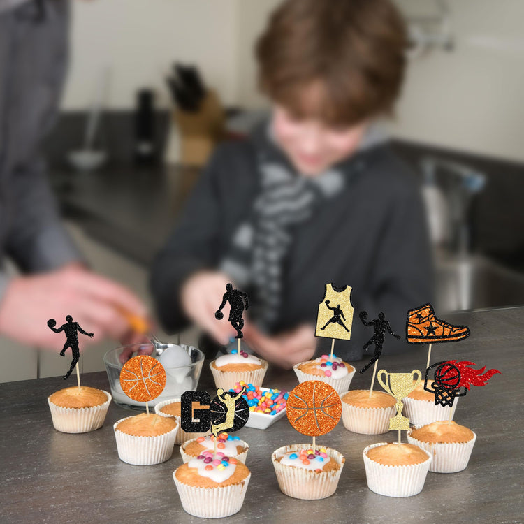 24 Pack Basketball Cupcake Toppers Basketball Player Apparel Cupcake Picks Baby Shower Players Sports Theme Birthday Party Cake Decorations Supplies (24 Count)