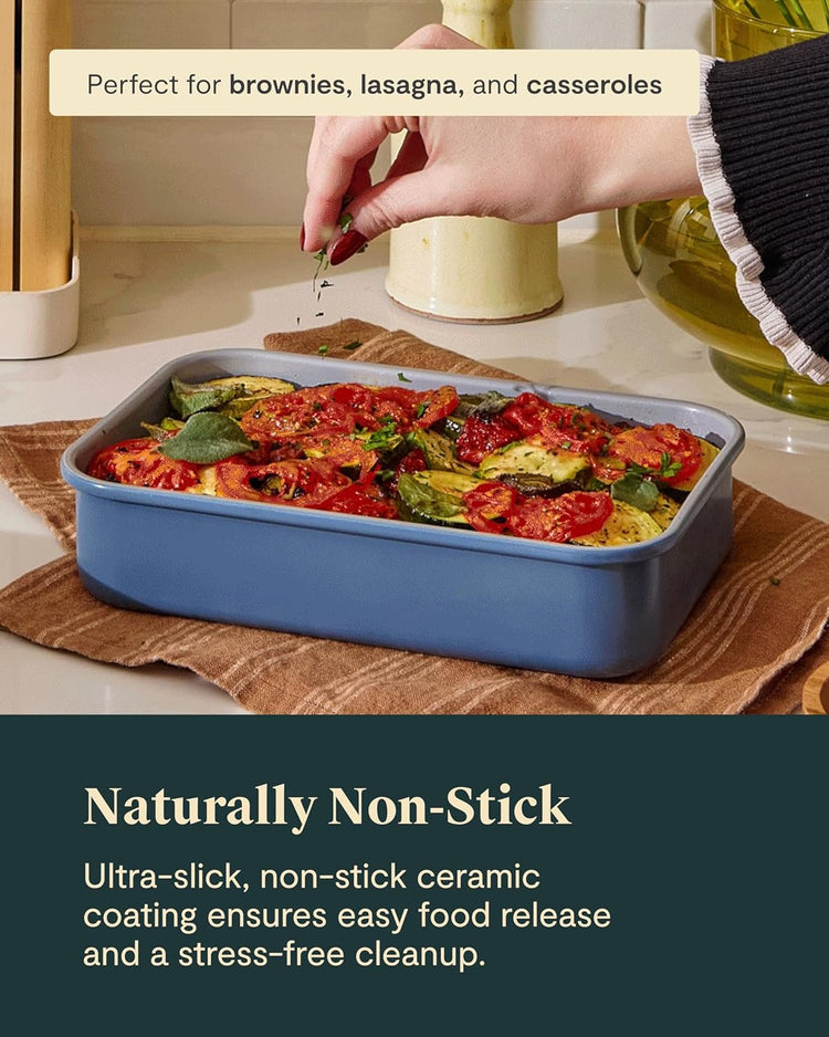 Caraway Nonstick 9” x 6.5” Small Rectangle Baking Pan Duo – Non-Toxic, PTFE & PFOA Free – Aluminized Steel Core – Deep Ceramic Baking Pan for Casseroles, Lasagna & More - Navy