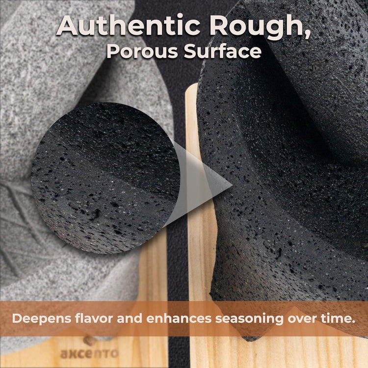 The Authentic Molcajete Mexicano Made of Lava Volcanic Rock, Set with Mortar, Pestle and Cutting Board Included - Large Molcajete 8-Inch, Molcajete de Piedra Volcánica, Molcajete for Oven (Black)