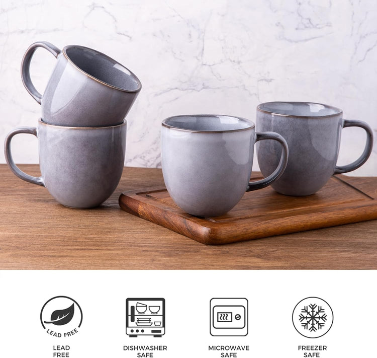 AmorArc 12oz Coffee Mugs, Ceramic Coffee Mugs set of 6 for Man, Woman, Dad, Mom, Modern Coffee Mugs with handle for Latte/Cappuccino/Milk/Cocoa. Dishwasher&Microwave Safe, Gray-Reactive Glaze