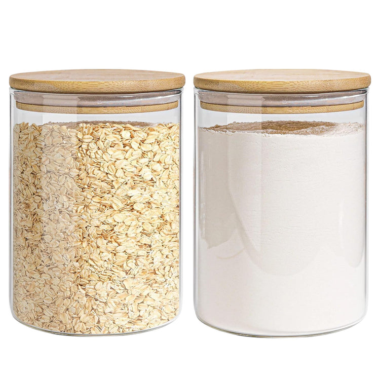 Glass Storage Jars Set Elegant Containers with Airtight Bamboo Lids