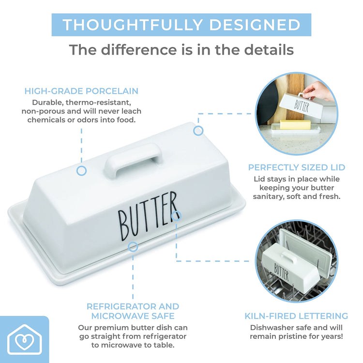 Porcelain Covered Butter Dish with Lid for Countertop
