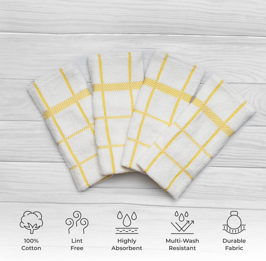 100% Cotton Terry Dish Towels, 4 Pack Checks, 16 x26 Inches, Super Soft and Absorbent Kitchen Towels, Perfect for Kitchen Cleaning and Dish Washing | Yellow - Nestoria