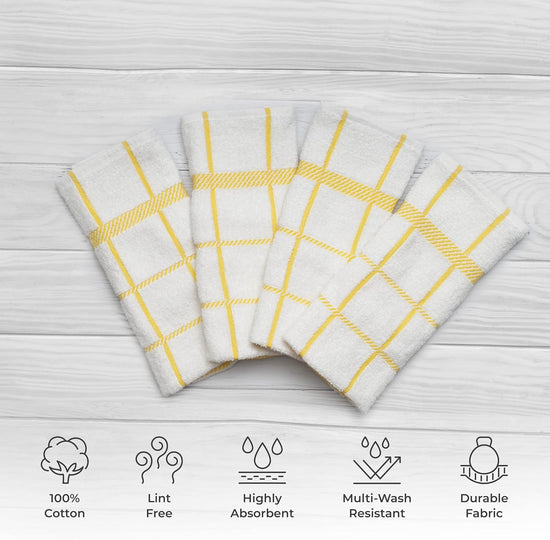 100% Cotton Terry Dish Towels, 4 Pack Checks, 16 x26 Inches, Super Soft and Absorbent Kitchen Towels, Perfect for Kitchen Cleaning and Dish Washing | Yellow - Nestoria