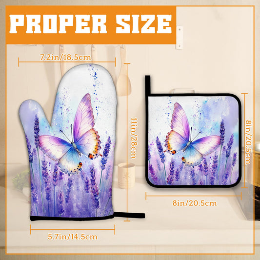 Purple Butterfly Oven Mitts and Pot Holders Set (4 Count)