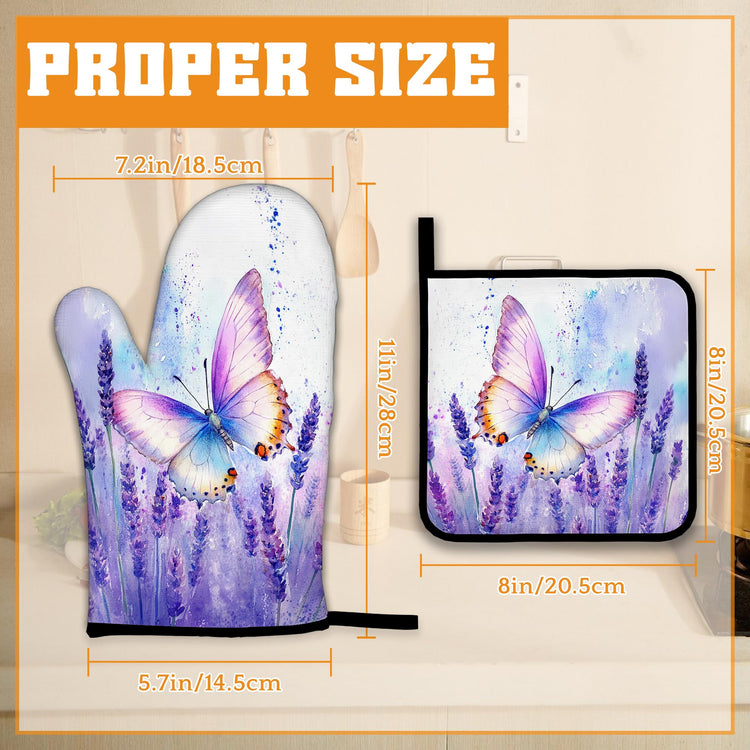 Purple Butterfly Oven Mitts and Pot Holders Set (4 Count)