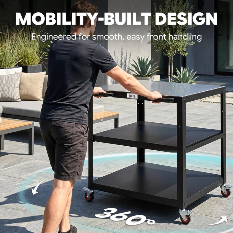 3 Shelf Pizza Oven Table with Lockable Wheels