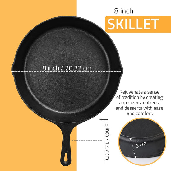 Utopia Kitchen Cast Iron Frying Pan 8 Inch, Cast Iron Chefs Pan, Pre Seasoned Skillet, Safe Grill Cookware for Indoor & Outdoor Use, Black - Nestoria