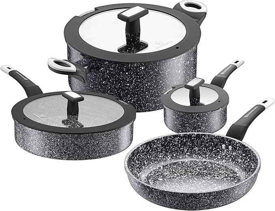 Waxonware 7pc Nonstick Cookware Set, Granite Pots and Pans Set Nonstick - Dishwasher Safe and 100% PFOA & PTFE Free - Kitchen Pot and pan set - Stonetec Series