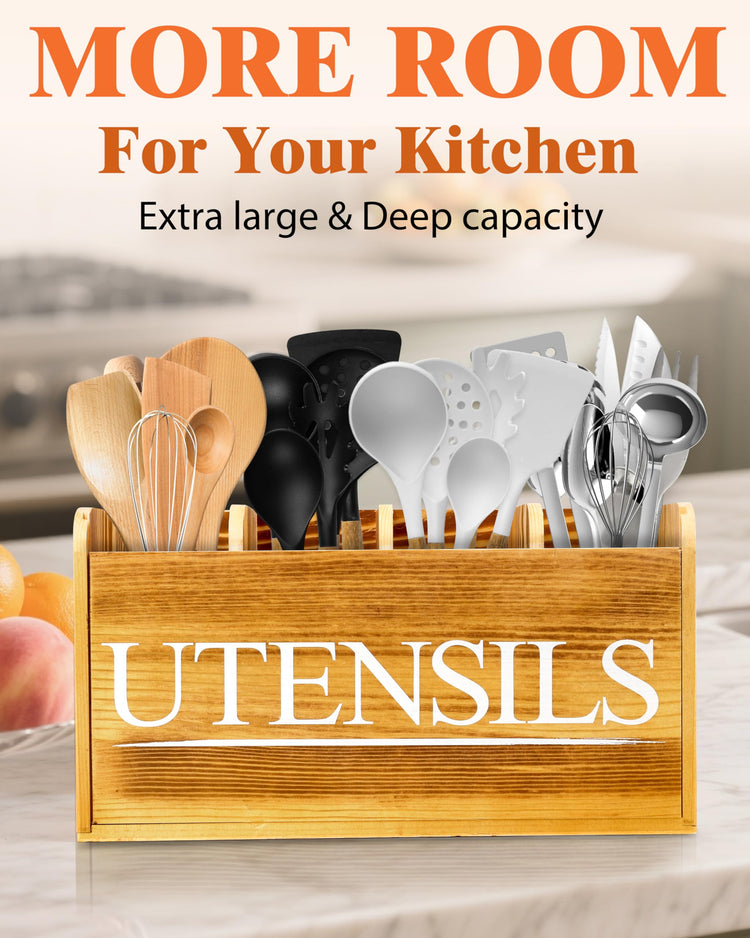 Kitchen Utensil Holder for Kitchen Counter Large Wooden Organizer for Cooking Utensils Utensil Holder Counter Farmhouse Décor