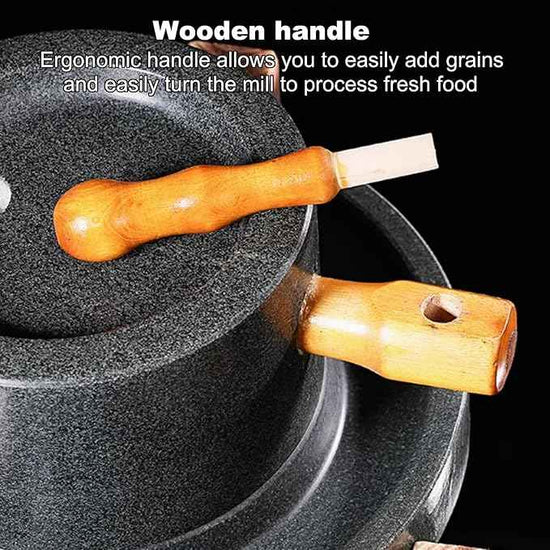 Handmade Stone Mill Grinder with Wooden Stand - Easy to Clean, Perfect for Grinding Wheat, Rice, Almonds - 30cm Tradital Kitchen Tool for Cooking and ing
