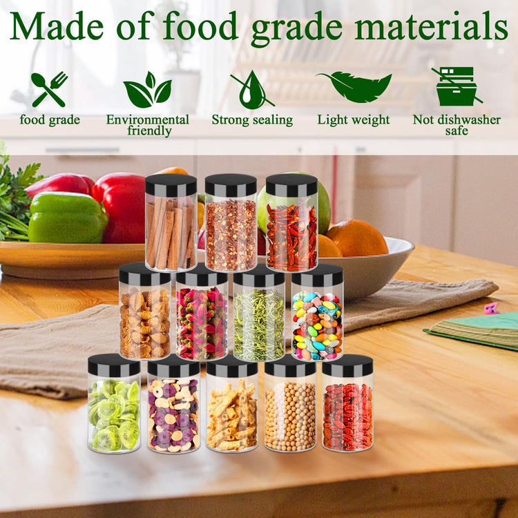 Plastic Jars with Lids 6OZ 42PCS Small Empty Slime Cosmetics Containers Clear Gift Food Jars Round PET Cream Jars with Black Lids Pen Labels for Kitchen Storage Spices Dry Food Body Butter (42 Count)