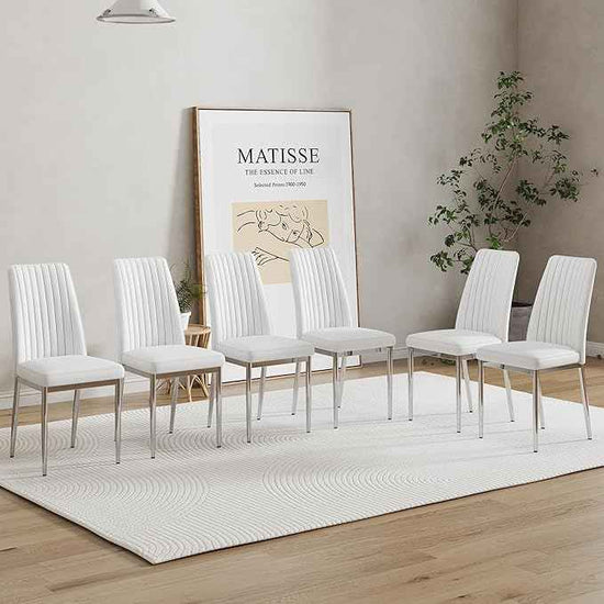 White Modern Dining Chairs Set of 6 PU Leather Armless Upholstered Chair for Dinner Room, Waiting Room