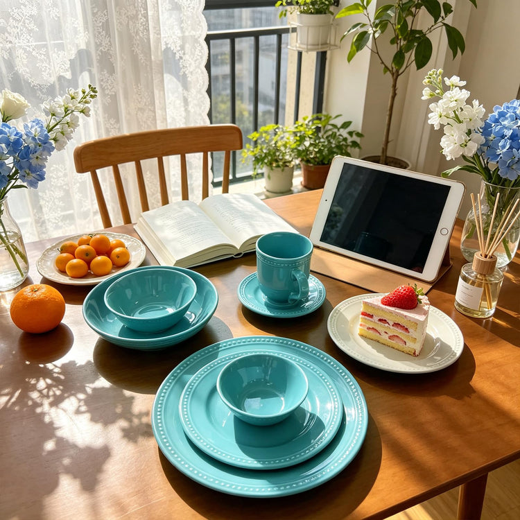 HomeVSS 56 Pc Pearl Dots Stoneware Dinnerware Set