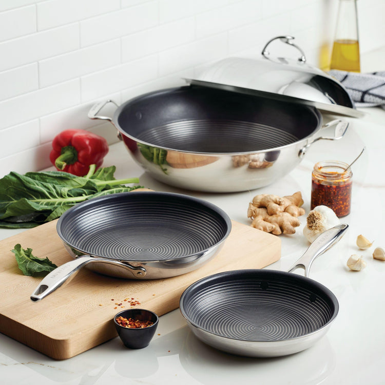 Clad Stainless Steel Induction Frying Pan and Wok Set with Hybrid SteelShield and Nonstick Technology (4 Count)