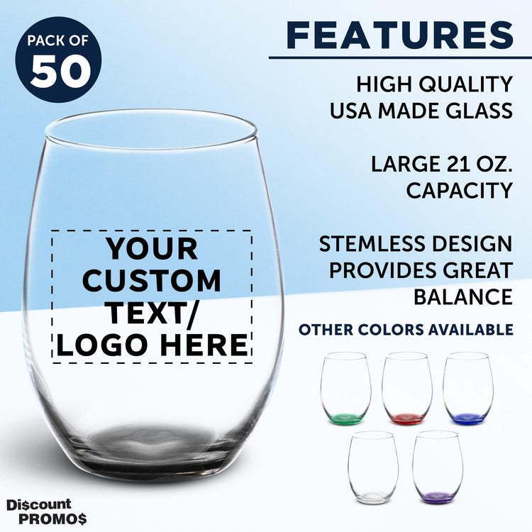 50 ARC Stemless Wine Glasses Set (50 Count)
