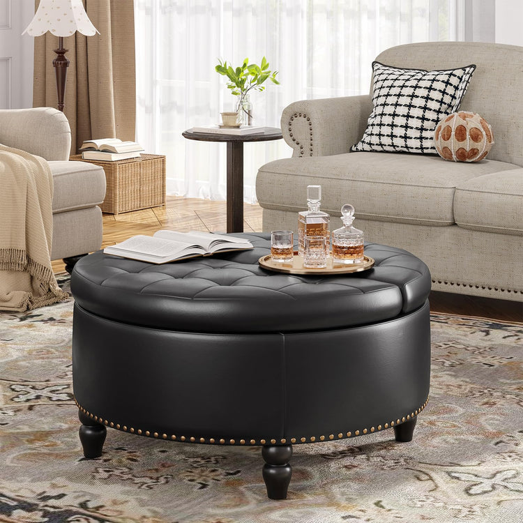 30 Inch Large Round Ottoman with Storage Circular