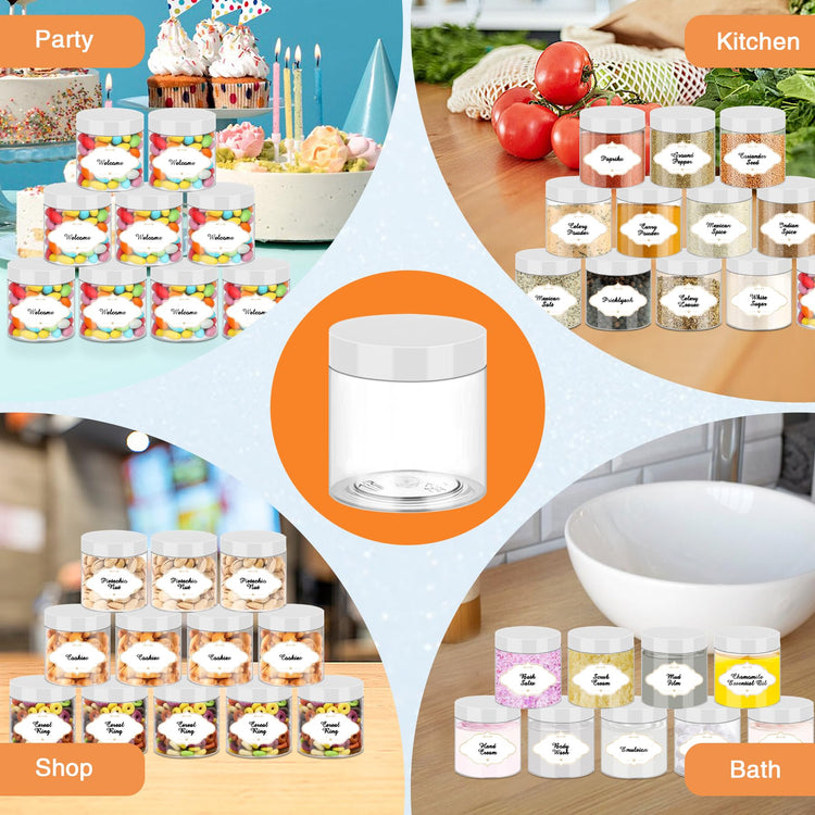 6 OZ Plastic Jars with White Lids (48 Count)