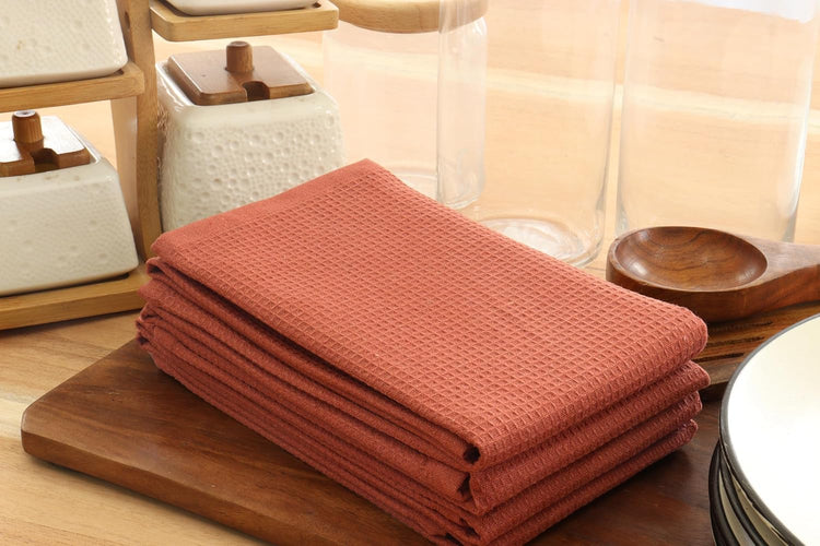 PurpleEssences Rust Waffle Weave Kitchen Towel, 100% Cotton - 15 x 25 Inches, with Hanging Loop Ultra Soft Absorbent Quick Drying Dish Cloth, Tea and Hand Towels, 6 Pack - Spring Summer - Rust - Nestoria