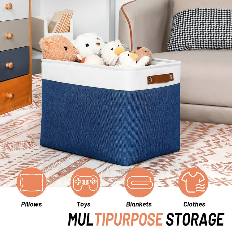Large Storage Baskets with Leather Handles for Linen Closet and Home Office (3 Count)