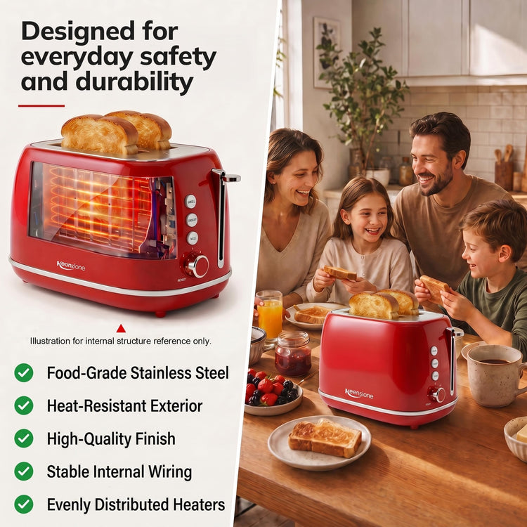 2 Slice Stainless Steel Toaster Retro with 6 Bread Shade Settings