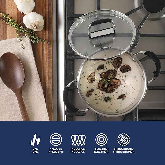 Oster Platinum Silverbolt 6 Piece Stackable Space-Saving Dutch Oven Sauce Pan Cookware Set