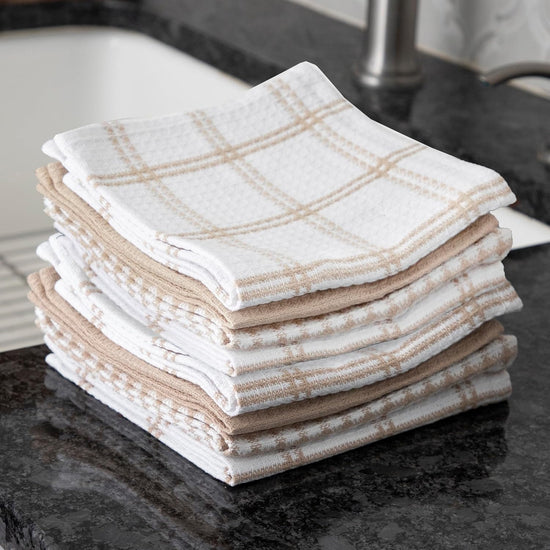 T-fal Premium Waffle Dish Cloths: Highly Absorbent, Super Soft Long Lasting - 100% Cotton, 12"x13" Towel for Cleaning & Drying, (8-Pack), Sand - Nestoria
