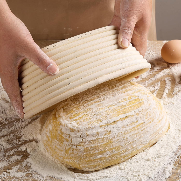 Banneton Bread Proofing Basket - Banneton Basket Set of 4 Pack 10 inch Oval Sourdough Proofing Basket with Liner - Handmade Rattan Proofing Rising Bowl for Artisan Bread Making Baking Supplies