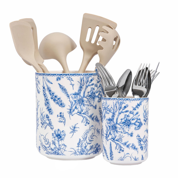 Blue Garden Toile De Jouy Ceramic Utensil Holder Set of 2 (2 Count)