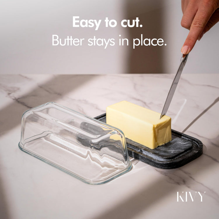 Butter Dish Black Marble & Glass
