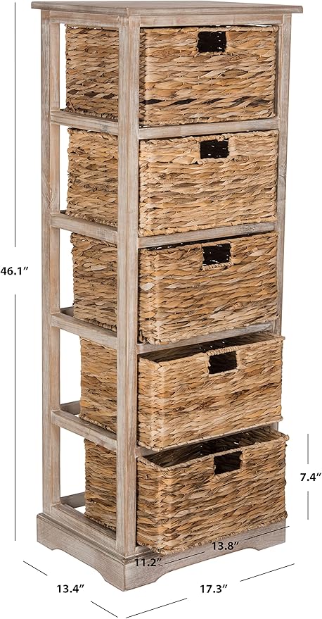 SAFAVIEH Home Collection Vedette Vintage White 5-Drawer Wicker Basket Storage Tower (Fully Assembled)