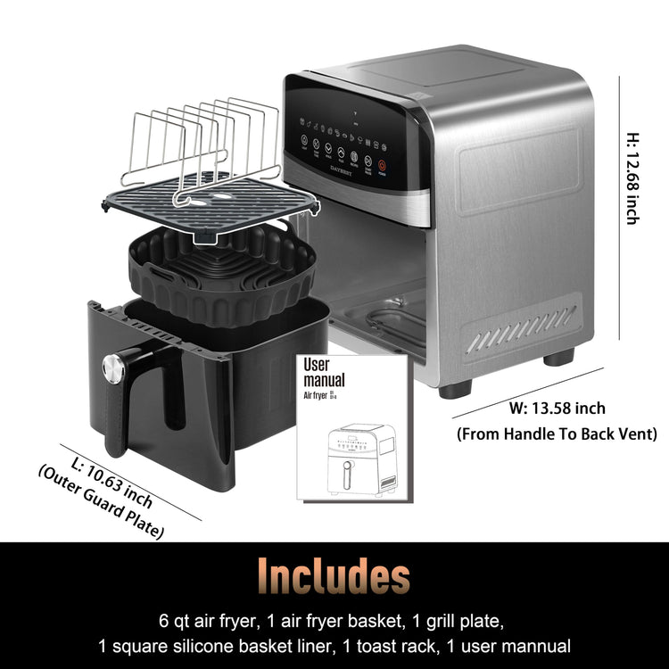 Stainless Steel Air Fryer Ceramic Coated Basket 6QT Dual