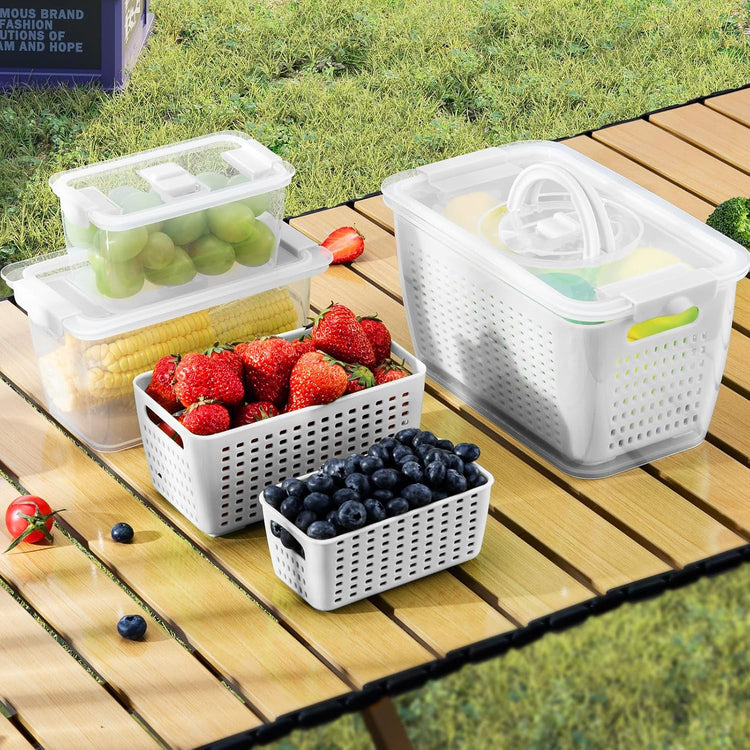 LUXEAR Produce containers for fridge,3 Set Fruit Containers with Removable Colander, BPA-Free Produce Saver Containers with Lids Dishwasher&Microwave Safe Keep Fruits, Vegetables, Berry, Fresh Longer