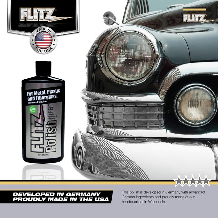 Flitz Multi Purpose Metal Polish Liquid - 16oz Bottle of USA-Made Tarnish Remover - For Aluminum, Chrome, Brass, Nickel, Silver - Non-Abrasive Metal Cleaner and Polish, Restorer (1 Pack)