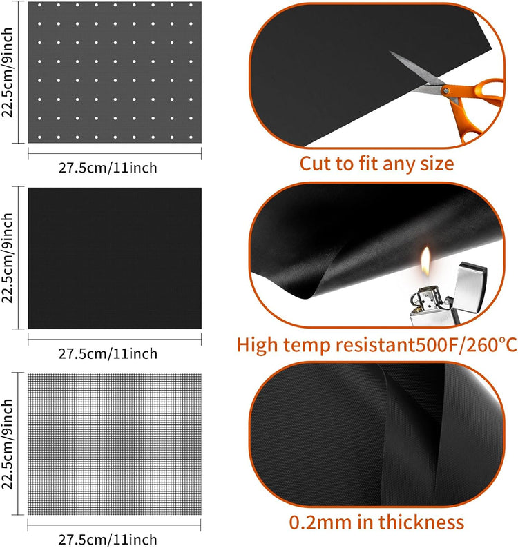 6Pcs Reusable Oven Liners for Toaster Oven, Non Stick Air Fryer Oven Liners Easy Clean Toaster Mat, Grill Baking Ma t Compatible with Cuisinart, Ninja, Kalorik Air Fryer Microwave(9 x 11 Inch)