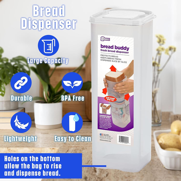 Buddeez Bread Buddy Bread Box – Keep Your Loaf Fresh - White Lid, Pack of 1